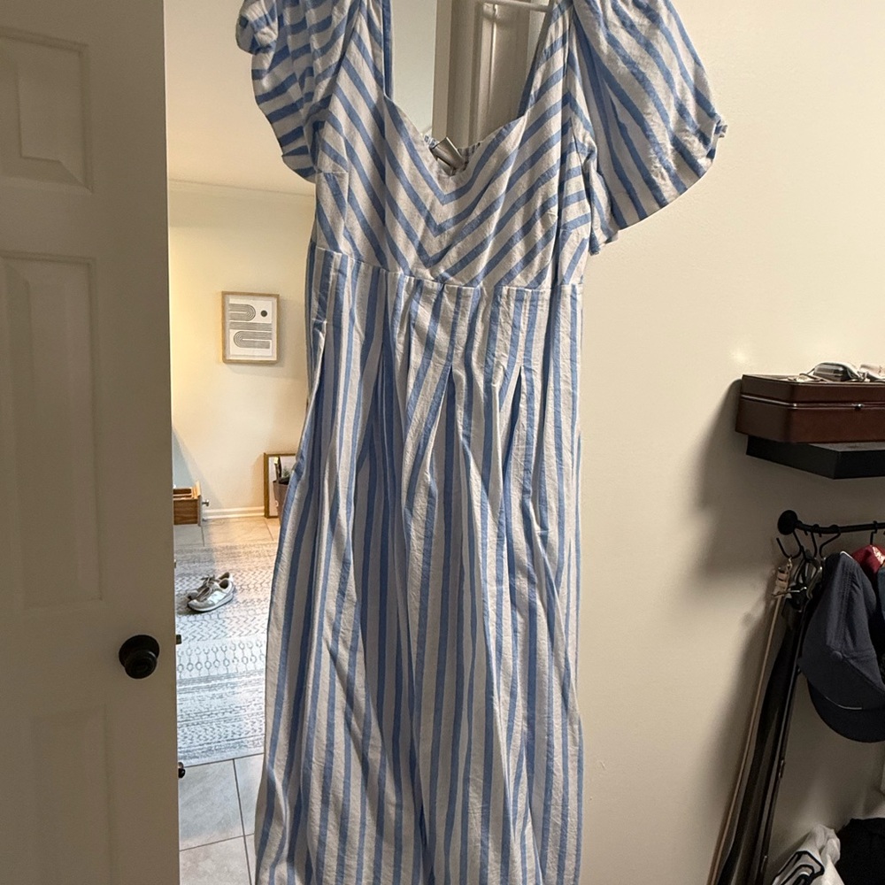 a new day Blue and White Striped Midi Dress